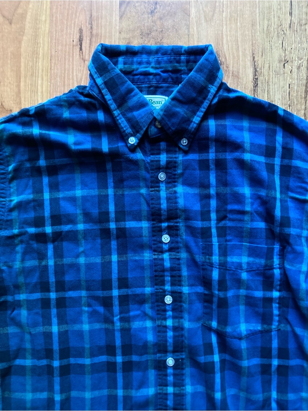 VTG LL Bean Northwoods Blue Flannel Plaid Mens L Button Up Long Sleeve Shirt